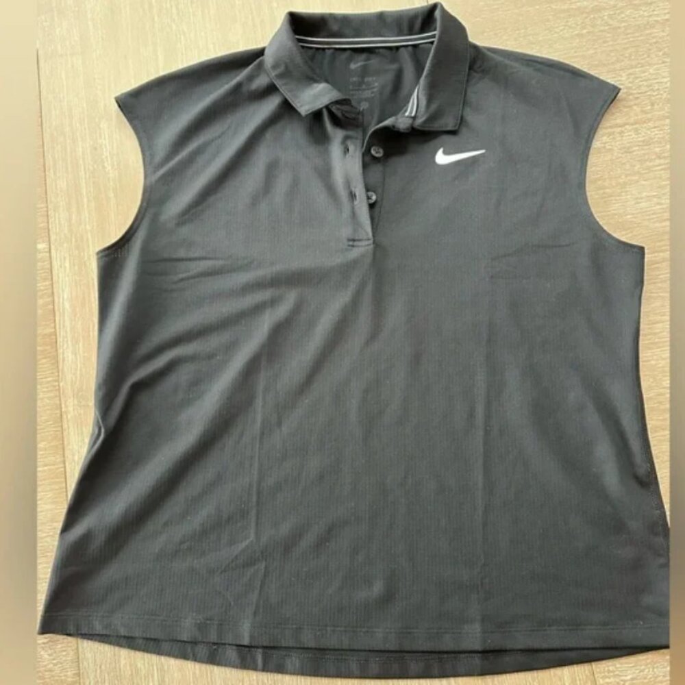 Nike Dri-FIT Sleeveless Polo Shirts (One Black & One White) Tennis Golf Set M - Picture 9 of 12